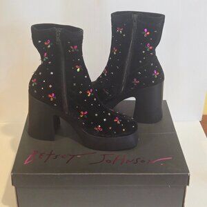 Betsey Johnson Womens Harriet Black Ankle Boots Shoes Size 9 Rhinestone Clusters